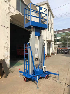Manual Pull Double Mast Mobile Aerial Work Platform Portable Boom Lift