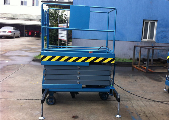 Blue Hydraulic Mobile Scissor Lift Manual Pull Walking 300KG / 500KG 6m